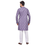 Ikat Printed Mandarin Collar Relaxed Fit Lavender Straight Kurta